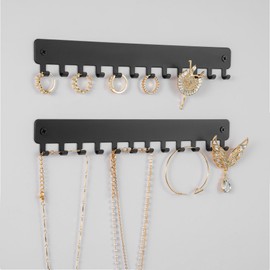 bussdis Drill-In Necklace Organizer: Sturdy Necklace Holder Wall Mounted with Hooks for Tangle-Free Jewelry Storage – Space-Saving Wall Necklace Hanger, Black, 2 PCS