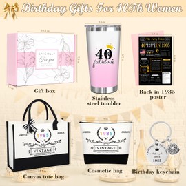 Zyphoria 40th 1985 Birthday Gifts for Women, 40 Year Old Birthday Fabulous Gifts for Women, Cool 40th Birthday Canvas Tote Bag Gift for Woman, Turning 40th Cup Birthday Basket for Her Mom Sister Wife