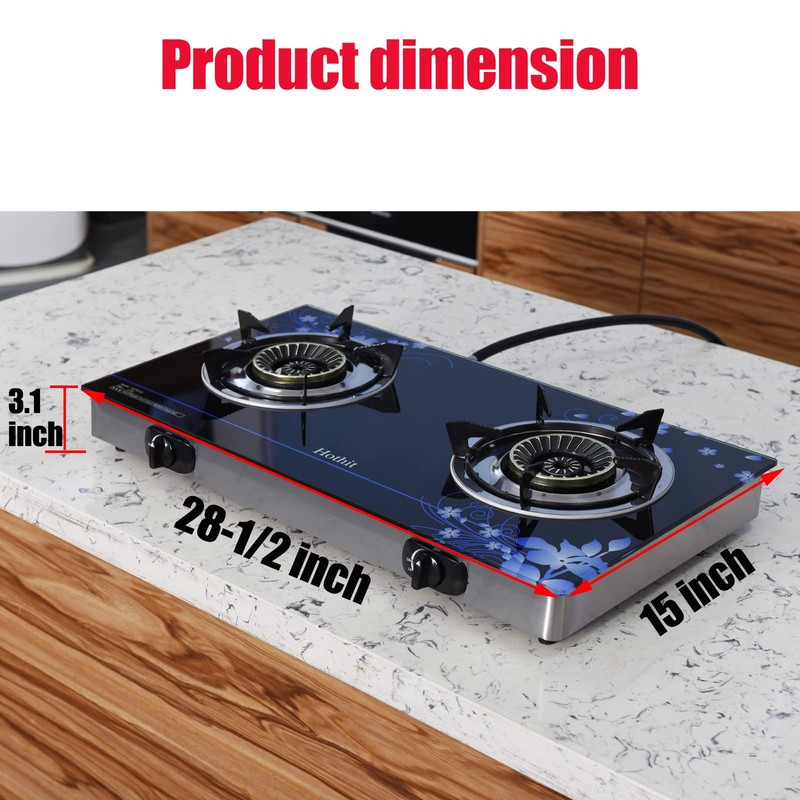Hothit Gas Cooktop 2 Burner Outdoor Propane Stove, 28600 BTU,