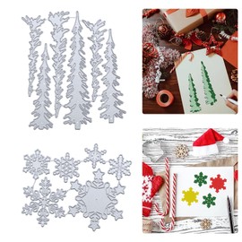 MININUSI Set of 2 Christmas Cutting Dies Pine Trees Cutting Dies Snowflakes Embossing Stencil Cutting Dies Christmas Cutting Dies Frame Metal Cutting Dies for DIY Scrapbooking