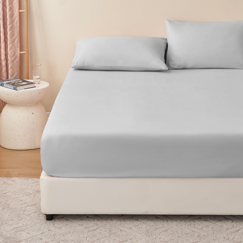 RUIKASI Superking Fitted Sheet Deep - Light Grey Bottom Sheet