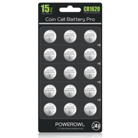 POWEROWL High Capacity CR1620 Battery (15-Pack) 3v Lithium Batteries, 10 Years Leak-Free