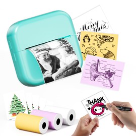 Phomemo M02X Pocket Thermal Printer - Mini Printer Inkless Printer Bluetooth Sticker Printer Set, Works with Phones&Tablets, for Gifts, DIY Painting, Study Notes, Journals, Children, Green