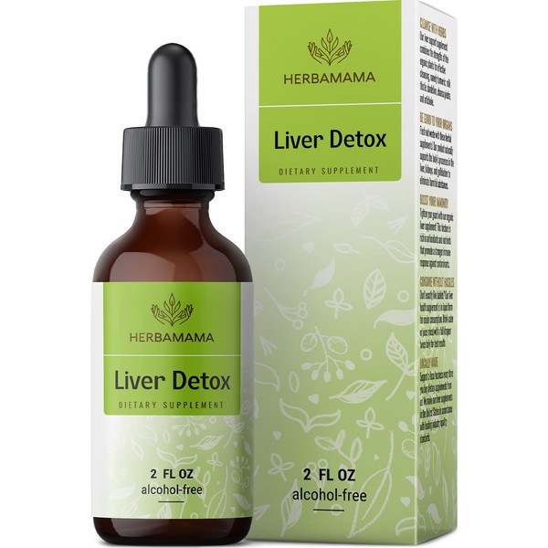 HERBAMAMA Liver Cleanse & Repair Liquid Drops Formula - Herbal Liver Supplement Tincture w/Dandelion Extract & Organic Milk Thistle for Liver Health & Detox - 2 fl. Oz Bottle
