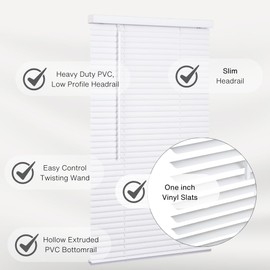 LOTUS & WINDOWARE Cordless Mini Blind, 1" Vinyl Slats, 34.5" Wide x 48" Long - White, Window Blinds for Home and Office, Interior Door Blinds - Light Filtering