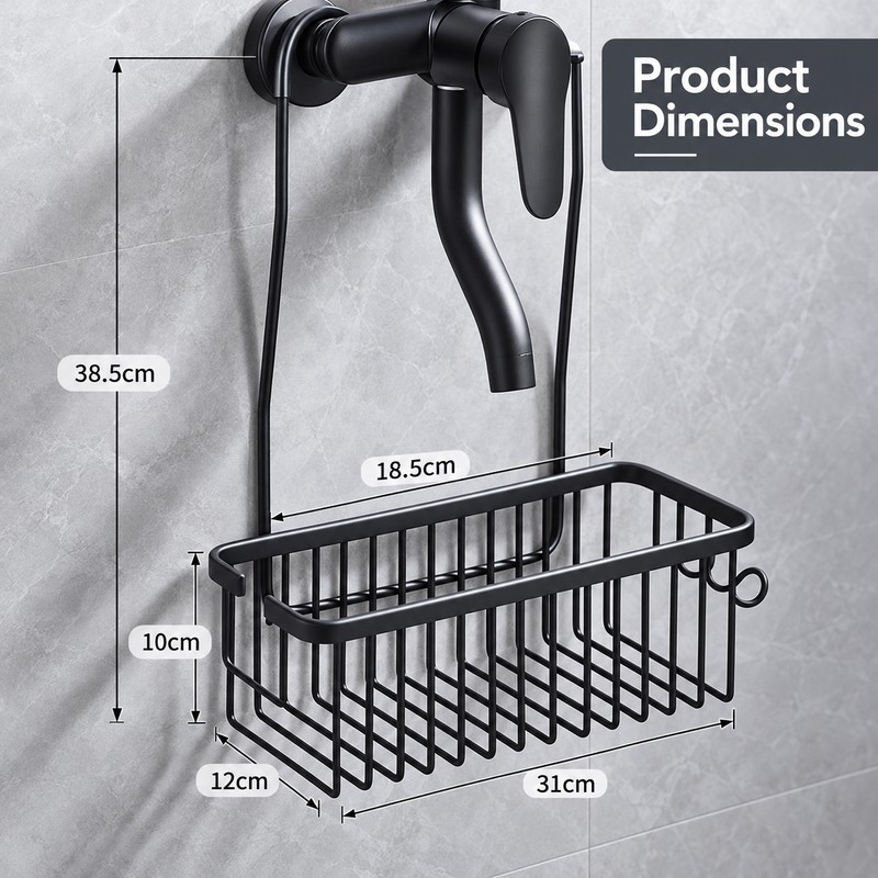 Aluminum Shower Shelf for Bathroom Storage – No-Drill Metal Organizer