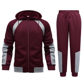 YOUTHUP Men's Tracksuit, 2-Piece Sports Suit with Hood, Jogging Bottoms, Hoodie, Casual Jogging Suit, Leisure Suit, red, XL