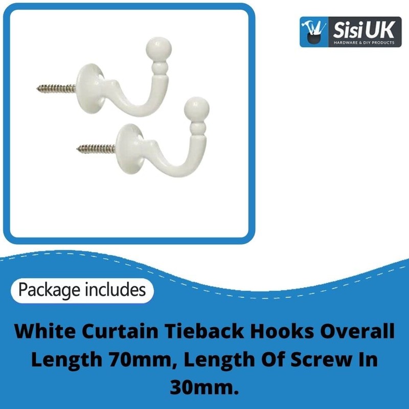 White Curtain Tassel Hooks Ball End Curtain Drape Tassel Screw
