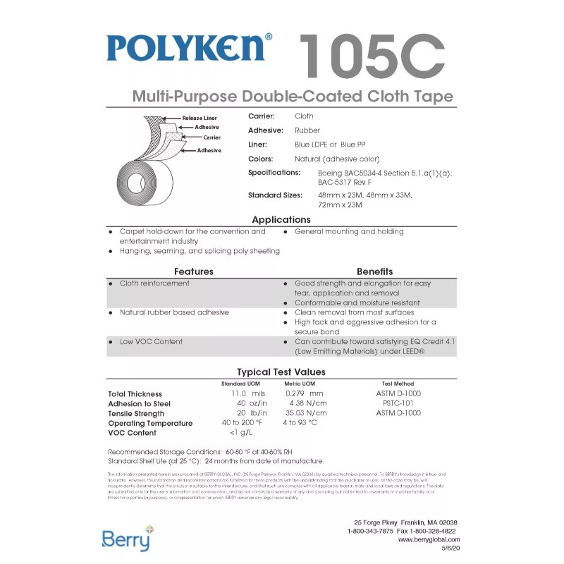 Polyken 105C Professional Double Sided Cloth Tape 2" x 25