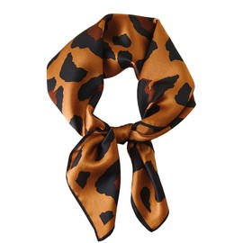 WUZININGLE 100% Mulberry Silk Scarf 27''x27'' Medium Square Silk Head Scarf for Women Silk Hair Scarf Silk Neck Scarf Fashion Pattern (Leopard- Brown)
