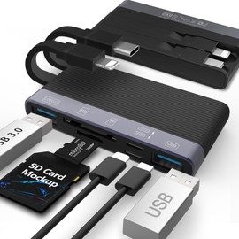 SD Card Reader for i-Phone i-Pad, Aluminum 6in1 Multi-Ports Memory Card Reader with SD/TF Card USB 3.0 Adapter,Foldable Data Cable Supports SD/Micro SD/SDHC/SDXC/MMC