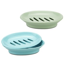 TCOTBE 2 Pack Soap Dishes,Removable Soap Drainers Plastic Soap Holder,Plastic Simple Double Compartment Drain Soap Box,Soap Saver Box Container for Bathroom,Blue, Green