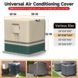 LXKCKJ Air Conditioner Cover for Outside Units - 420D Heavy-Duty Waterproof Winter AC Cover, All-Weather Protection for HVAC Condenser Unit, Fits 30''LX30''WX32''H Outdoor AC Units(Beige&Green)