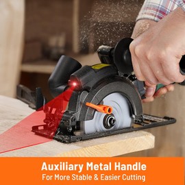 DOVAMAN Circular Saw, 5.8A 4-1/2" Circular Saw w/Laser, Metal Auxiliary Handle, 6 Blades (4½", 4¾"), Cutting Depth 1-11/16" (90°), 1-3/8" (45°), Ideal for Wood, Soft Metal, Plastic, Tile - MCS01A