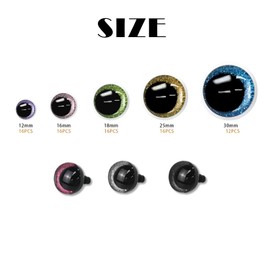 Buyongwant Safety Eyes for Crocheting with Washers, 12-30mm Amigurumi Eyes 3D Glitter, 152Pcs Moon Stuffed Crochet Eyes for Animal Doll Crafts, Multicolor