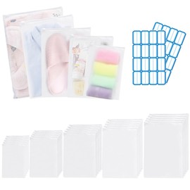 30PCS Frosted Travel Storage Bags, Reusable Plastic Ziplock Bags, Clothes Packaging Bags with Labels, Waterproof Clothing Zipper Bags Pouch for Travel Clothes Shoes Cosmetics Storage Bag (5 Size)