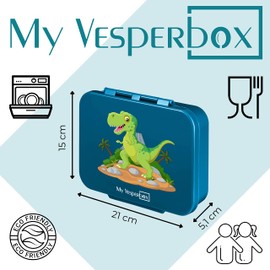 My Vesperbox Bia - Bento Box Children - Reinforced Closures - Leak-proof & BPA Free - Extremely Robust - Lunch Box - Ideal for Nursery and School ... (Petrol - T-Rex)
