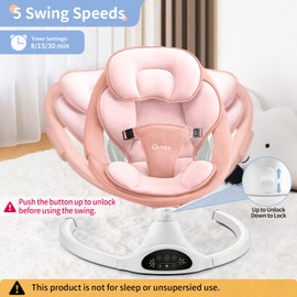 LAREX Baby Swing Infant Swing Electric Toddler Baby Rocker Portable for Newborn Boy Girl, 5 Sway Speeds with Remote Control, 10 Preset Melodies and Bluetooth, 0-6 Months Max 20 Lbs (Pink)