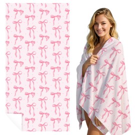 Mahrokh Pink Bow Beach Towel Coquette Beach Towel Gift 60 x 30 Inch Coquette Birthday Pink Bow Party Decorations for Birthday Baby Shower Bridal Shower Bachelorette Party Decor(#1)