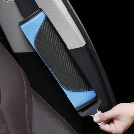 Piburth 2PCS Car Seat Belt Cover, Carbon Fiber Safety Seatbelt Shoulder Strap Covers, Breathable Leather Soft Harness Pad for Car Interior Accessories (Black/Blue)