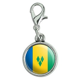 GRAPHICS & MORE Antiqued Bracelet Pendant Charm with Lobster Clasp Country National Flag O-S - Saint Vincent and Grenadines National Country Flag