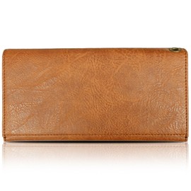 Edwin Retro Synthetic Leather Long Wallet, Embossed Logo, Synthetic Leather, Card Storage, Bill Storage, Coin Purse, Grommets, Braun