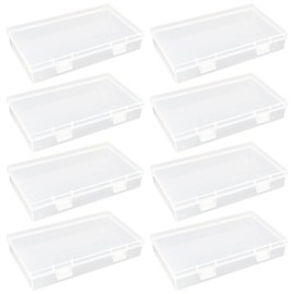 Pack of 8 Plastic Rectangle Clear Storage Containers with Hinged Lid for Beads and Other Small Craft Items (16.5 x 9.5 x 3 cm)