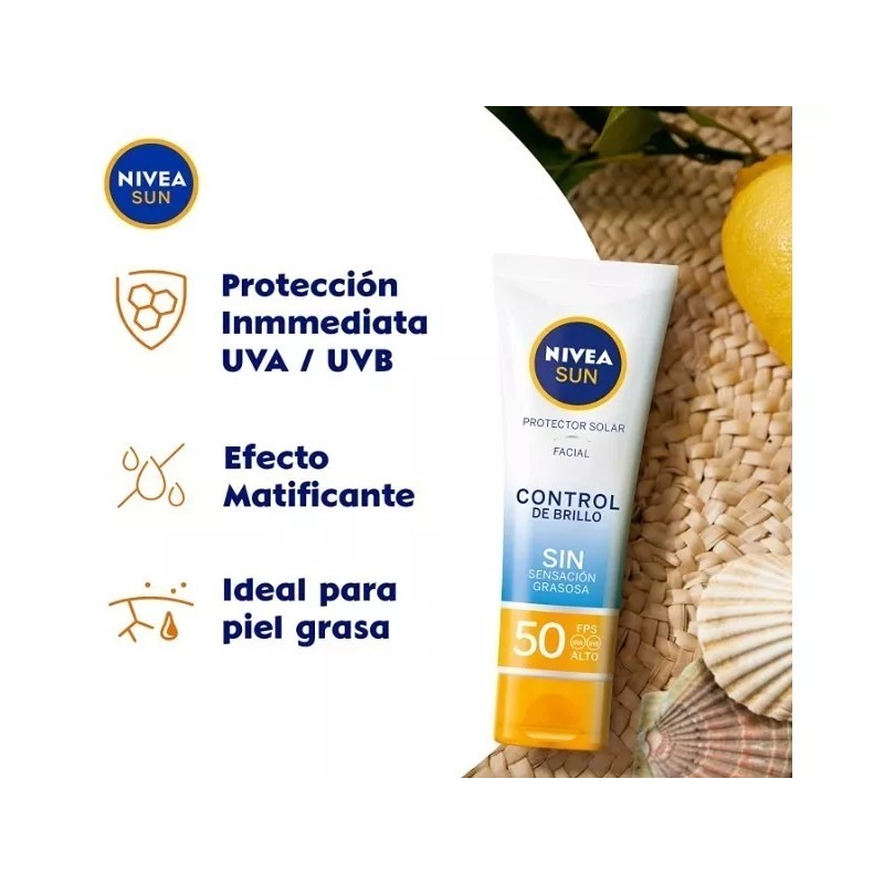 Nivea Protector Solar Facial Control De Brillo Fps 50+ 50ml