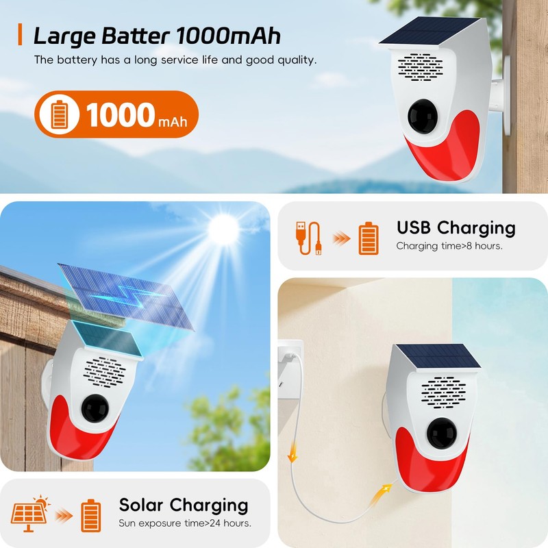 Home Alarm System with Remote Control, Motion Sensor Outdoor, Solar