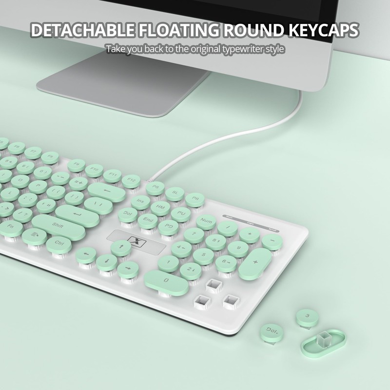 iRoboosta Quiet Keyboard Wired Membrane Keyboard Green, Full Size 104