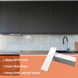 OYASIMI Thick PVC Peel and Stick Backsplash, Glossy White Subway Tiles Peel and Stick Wall Tiles, Pack of 4