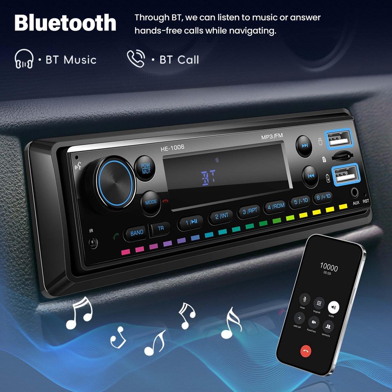1 DIN Car Radio with Bluetooth, Single DIN Media Player