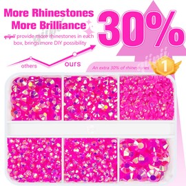 qiipii Hot Pink AB Resin Rhinestones for Crafting 2mm 3mm 4mm 5mm 6mm Rose Pink Flatback Jelly Stones Diamonds Crystals Gems Charms for Nails Face Eyes Makeup Tumblers Bottles DIY Crafts Clothes Shoes