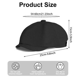 AOOWU Men's 8 Piece Newsboy Flat Cap, Adjustable Newsboy Cap, Driving Hat, Irish Beret Hat, Cambridge Flat Cap Unisex, Driving Cabbie Flat Hat, Hunting Hats for Men, Golf Hat, Duckbill Hat, Black