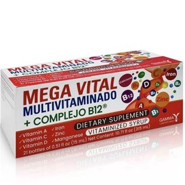Megavital Multivitaminado + Complejo B12 Jarabe Vitaminado Vitaminized Syrup Dietary Supplement 21 Viales Bottles