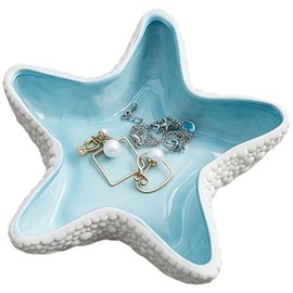 Koyzsen Starfish Jewelry Dish Ceramic Holder Ring Trinket Tray, Ocean-themed Decorative Trinket Dish, Suitable for Mother Friend Sister, Gifts for Women, Home Decor Trinket Dish(Sea Blue)
