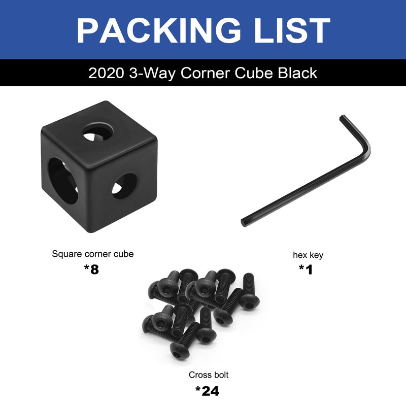 Seekliny 8pcs 2020 Corner Cube M6 Black for V-Slot 2020