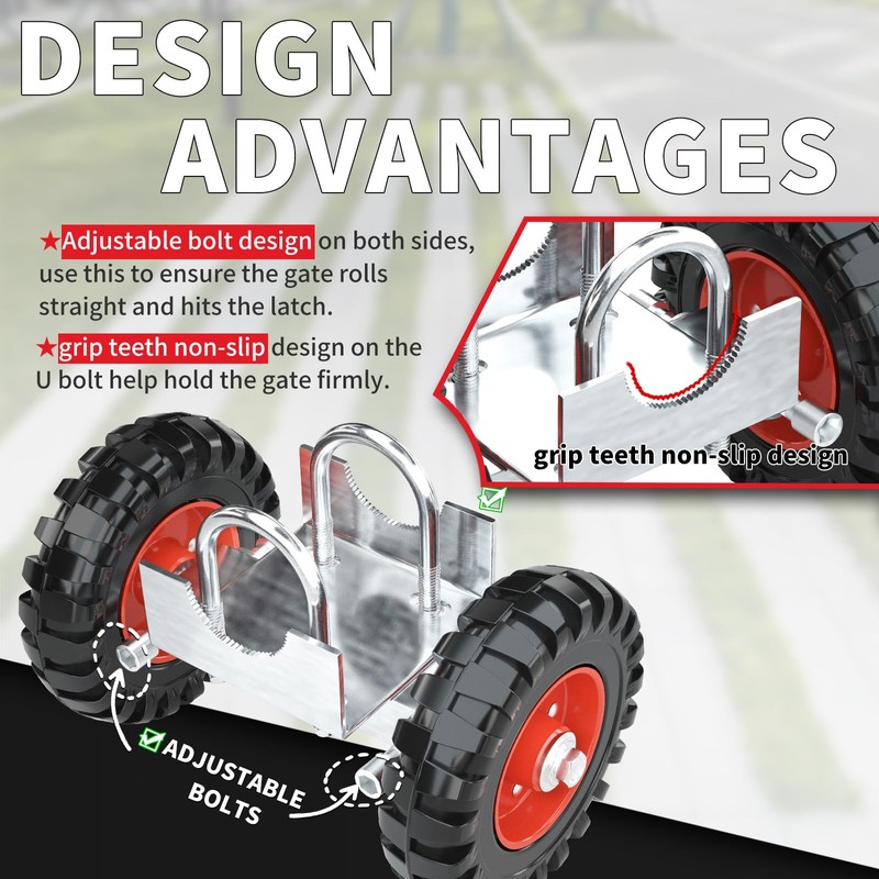 Rolling Gate Wheel, 8-Inch Rubber Wheel Carrier for Driveway Chain
