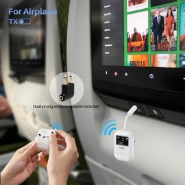 1Mii SafeFly Min+ Bluetooth Transmitter and Receiver,Bluetooth Adapter for Airplane, Supports to 2 AirPods/Headphones,Use with Any 3.5mm Jack on Airplanes, Gym, TVs, Car, Home, Boat(White)
