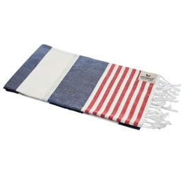 Carenesse Hamamtuch Tommy 100 x 180 cm I Hamam Handtuch 100% Baumwolle im Marine Look: blau-weiß-rot gestreift I Extra breites & saugfähiges Pestemal/Fouta I Saunahandtuch mit kleinem Packmaß