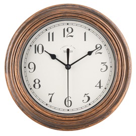 Topkey Silent Wall Clock Kitchen 9 Inch Retro Non-ticking Decorative Bedroom Office Wall Clock - Vintage gold