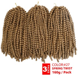 Beyond Beauty 3 Packs 12 Inch Spring Twist Ombre Colors Butterfly locs Crochet Braids Braiding Hair Extensions Low Temperature Fiber 30 Strands 160g/Pack (12 Inch, #27)