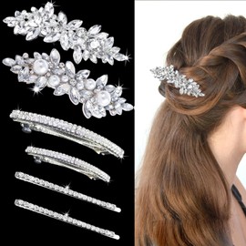 6 Pieces Bridal Rhinestone Hair Clips Women's Crystal Pearl Flower Hair Clips Suitable For Brides BridesmaidsFlower Girls Wedding Hair Clips Headdress Elegant