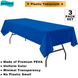 PartiPallete 3-Pack Premium Plastic Dark Royal Blue Tablecloth Disposable 54" x 108" Rectangle Table Cover PEVA Party Sapphire Ocean Blue Table Cloths for Parties Birthday Wedding Picnic Banquet