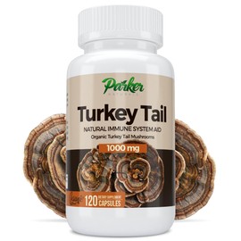 Parker Naturals Turkey Tail Mushroom Capsules - Organic Mushroom Supplement for Immune System Health Support - 1000 mg Premium Mushroom Supplements - 120 Capsules