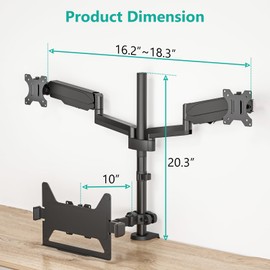 WALI Laptop Mount and Dual Monitor for Max 32" Monitor and 17" Laptop, Adjustable Spring Arm with Tilt, Swivel and Rotation, Dual Monitor and Notebook Stand with VESA 75/100mm(GSDM003LP), Black