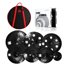 Beatello IZINK Professional Percussion Musical Instrument Cymbals Set 7-Piece 20 18 16 14 Inch Titanium Alloy Eco-Friendly BagColor: black, Size: 7 Pcs