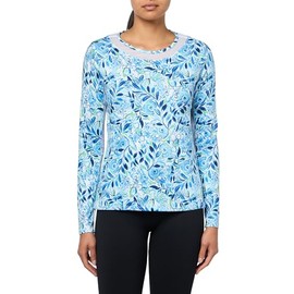 Stella Parker Women's Long Sleeve Quarter Zip Tennis-Golf Polo Top-UPF+, Quick Dry, Moisture Wicking, Aruba Blue