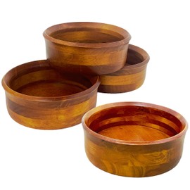 Woodard & Charles Wood Serving Bowls for Salad, Snack, Fruit, Chips, or Candy (Individual Bowls – Set of 4)