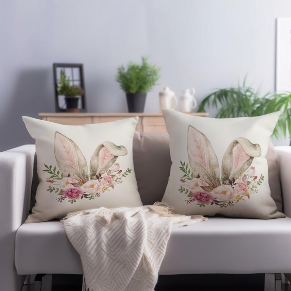 Cryfox Easter Bunny Pillow Covers 18x18 Inch Set of 2